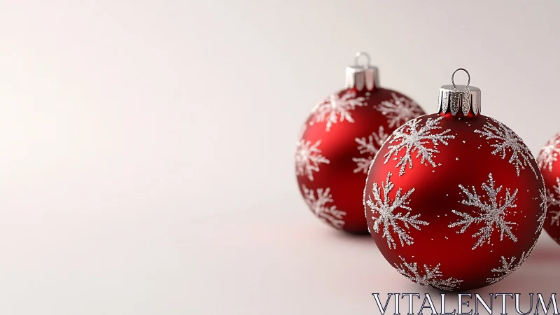 Red Christmas baubles with silver snowflake glitter pattern.