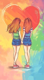 Two Souls Holding Hands Before a Glowing Heart