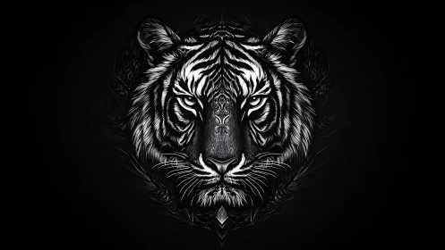 Fierce white tiger portrait glows boldly against deep black