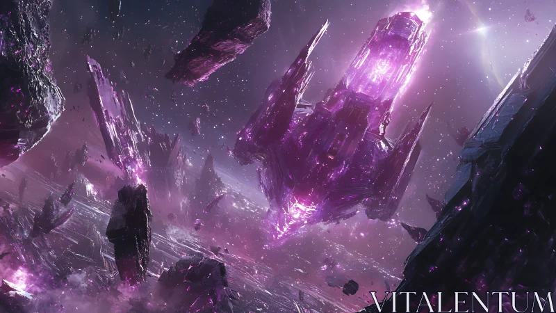 Shattered nebula spires around luminous violet core.
