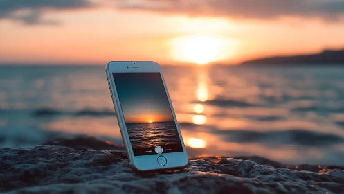 Sunset-kissed smartphone quietly frames the glowing horizon