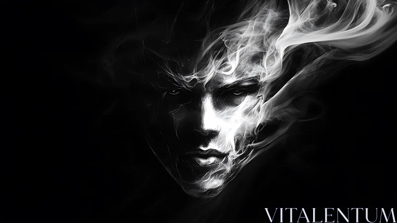 Mystical smoke-formed face emerges gently from deep shadow