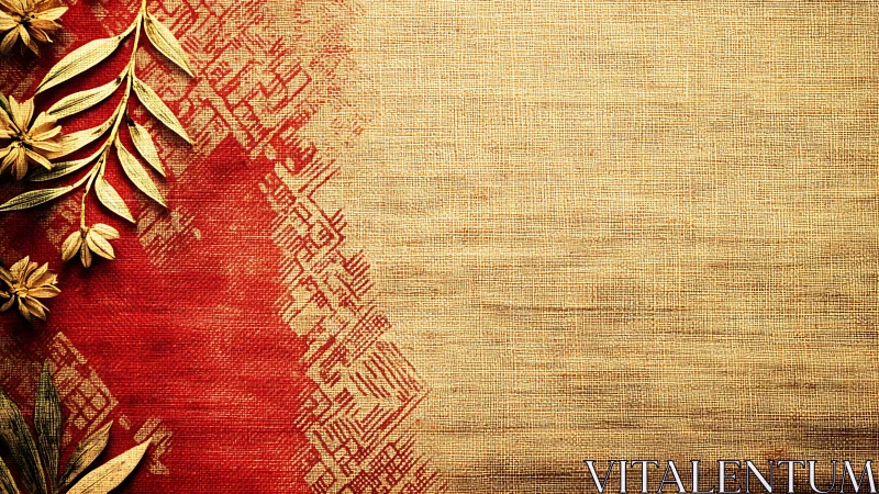 Vintage burlap background with red ornamental floral border
