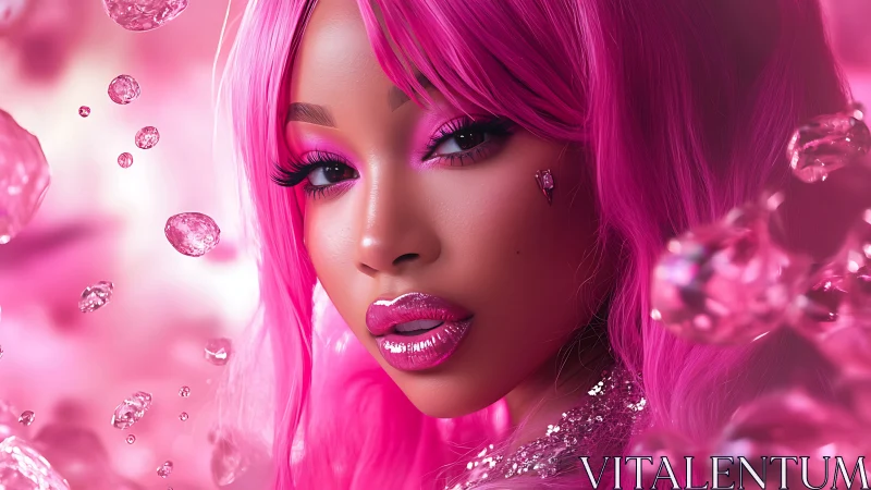 Digitally rendered portrait in monochrome pink palette.