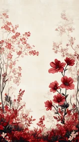 Red Flowers Frame Serene Botanical Garden Composition