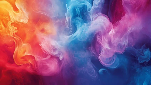 Multicolor swirling smoke clouds on dark gradient background.