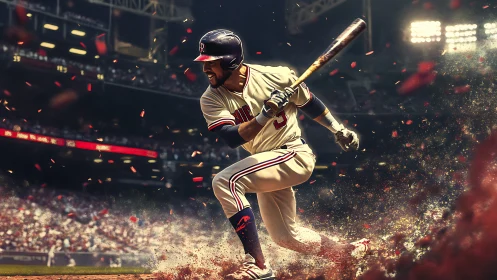 Baseball batter captured during swing in stadium environment