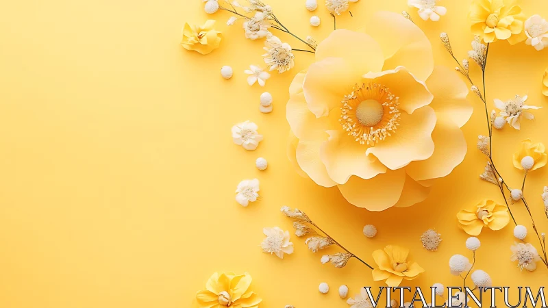 Yellow and White Floral Arrangement on Monochromatic Background.