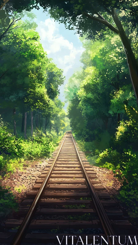 Forest Railway Perspective. A verdant tunnel stretches endlessly forward.