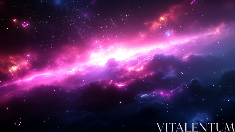 Radiant pink nebula drifts gently through a starlit cosmos