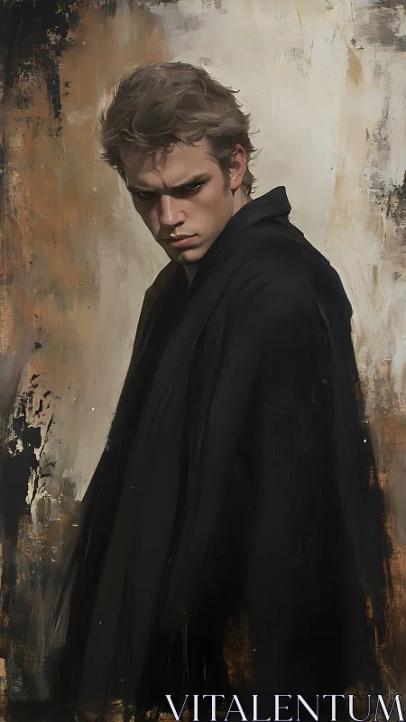 Brooding male portrait rendered in dark, expressive strokes