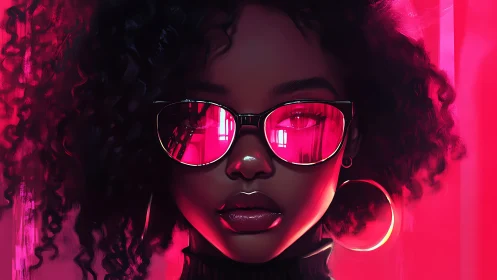 Neon daydreamer in hot pink reflections and midnight curls.