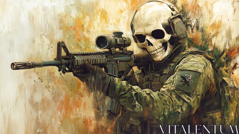 Skull-masked tactical sniper takes aim in storm of color.