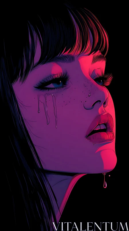 Neon tears and midnight lips soaked in electric heartbreak.