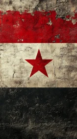 Weathered tricolor flag mural with central red star motif