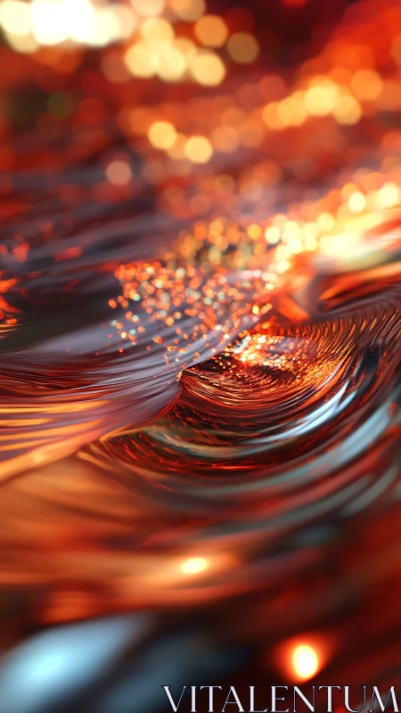 Abstract metallic wave with orange light reflections detail.