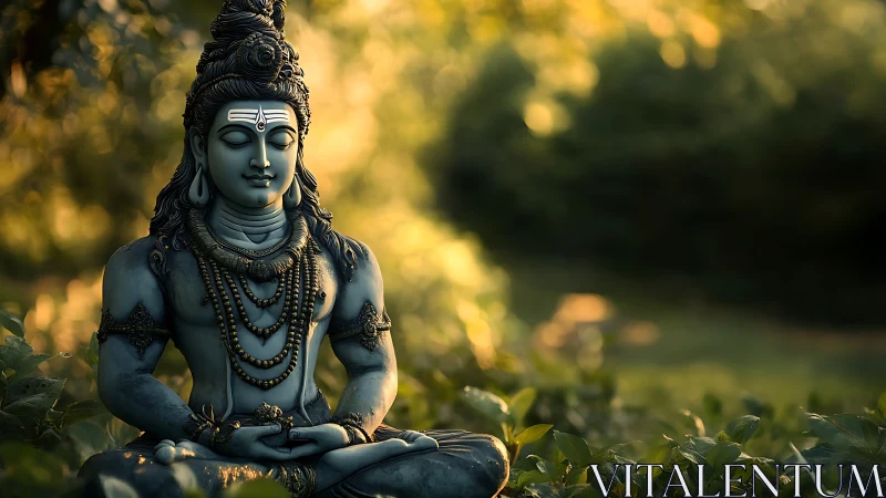 Blue stone serenity meditates beneath molten green light