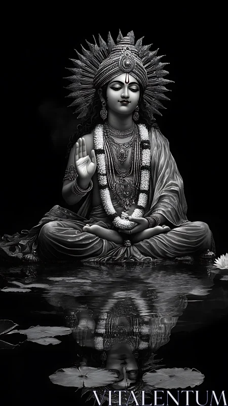 Serene goddess doubles her silence upon midnight water