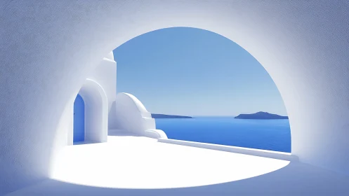 Whitewashed archway dreaming over endless Aegean blue calm.