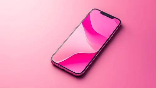 Modern smartphone with vibrant pink theme on minimalist background.