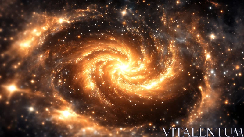 Spiral galaxy glows with dense golden dust and bright stars