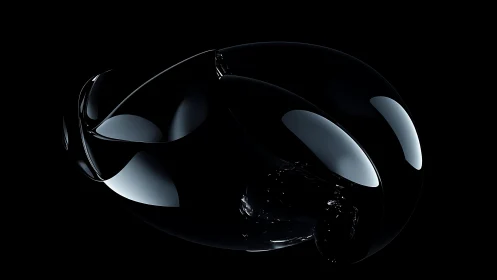 Abstract shiny black glass sculpture on dark background, digital art.