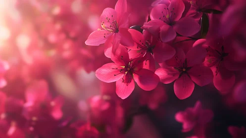 Hyper-saturated magenta blossom cluster with depth-modulated bokeh field.