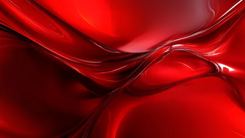 Glossy Red Abstract Waves Digital Art with Fluid Motion.
