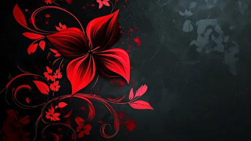 Crimson Floral Flourish Against Dark Textured Background.
