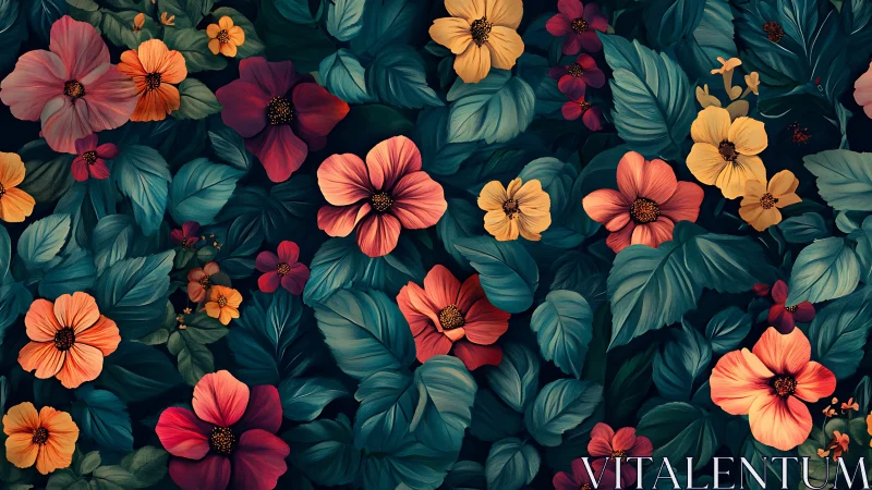 Chromatic Floral Layering: Digital Botanical Composition with Tonal Depth.