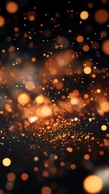 Glowing amber bokeh particles drifting through dark space.