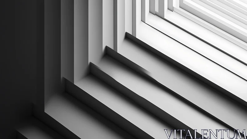 Monochrome geometric light shafts across stepped planes