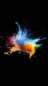 High-speed fluid splash collision with mango and chromatic jets