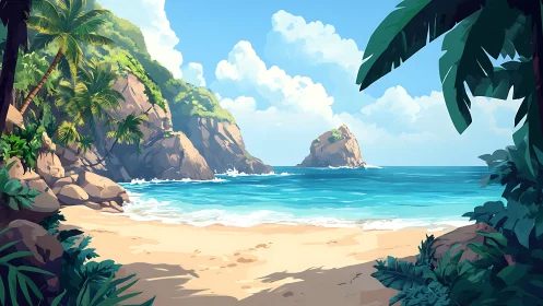 Tropical Island Beach Landscape with Rock Formations