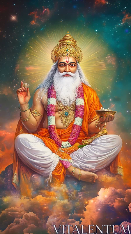 Bearded divine figure seated amid glowing cosmic clouds.