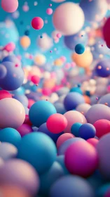 Vibrant pastel spheres float through luminous cyan space.