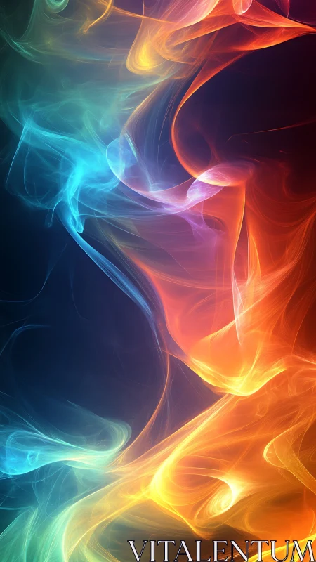 Chromatic flame ribbons twisting through midnight silence.