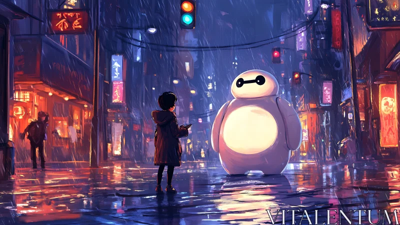 Soft robot glows like a lantern in neon soaked night streets
