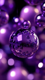 Violet glass sphere with glittering reflections in bokeh field