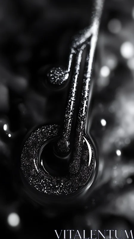 Glittering monochrome note emblem in liquid bokeh field.