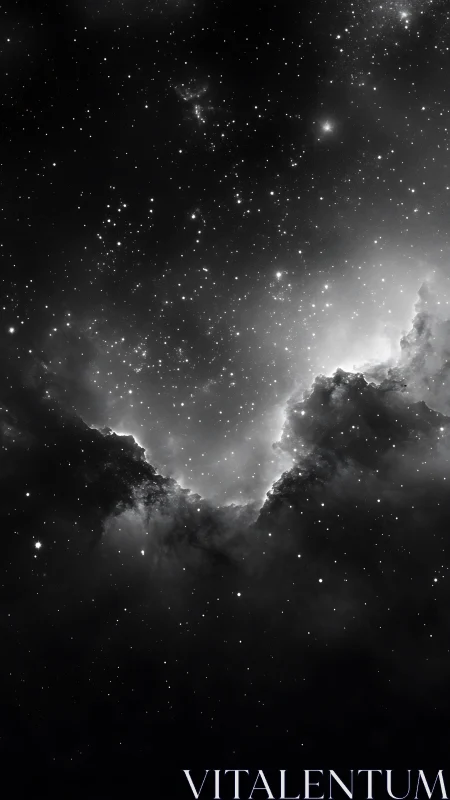 Monochrome nebular cavity with high contrast stellar dispersion.