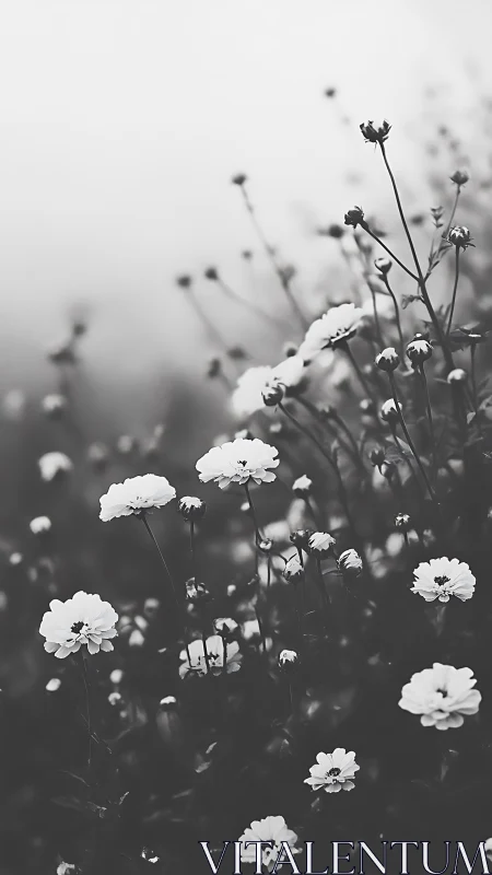 Delicate Floral Composition in Monochrome: Garden Blooms Study.