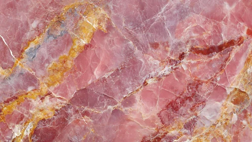 Polished Rose Marble Texture with Pink and Gold Veins Pattern.