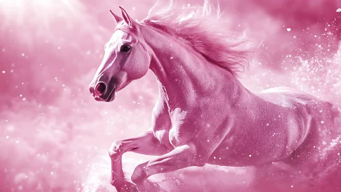 Pink dream horse galloping through swirling stardust skies.