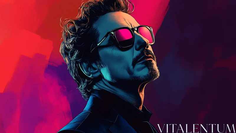 Neon-glow maverick in mirrored shades beneath electric skies.