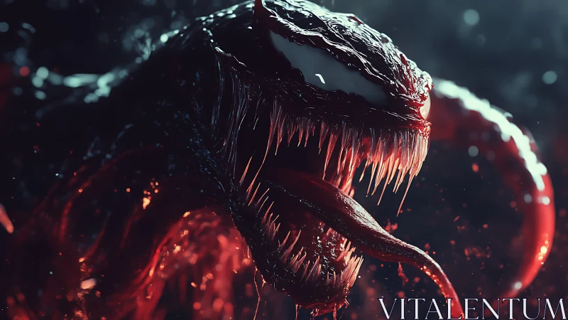 3D horror creature portrait with dynamic crimson lighting.