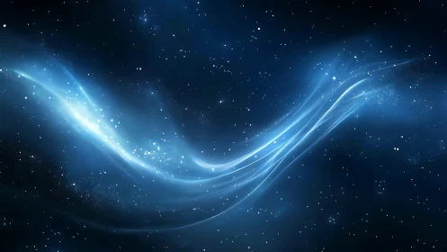 Blue cosmic energy trail sweeping across star field.