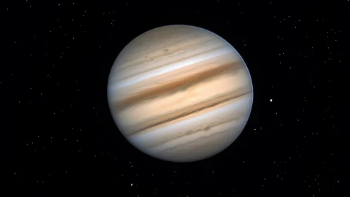 Gas giant planet with banded atmosphere in deep space.