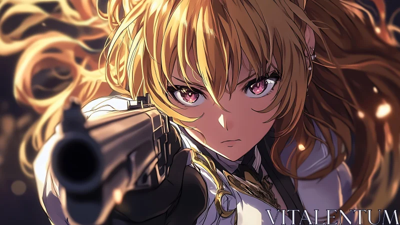 Fierce anime heroine steadies her aim with blazing resolve