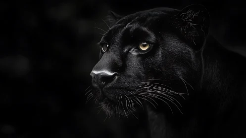 Melanistic Panther Portrait: High-Contrast Chiaroscuro Study with Amber Ocular Focus